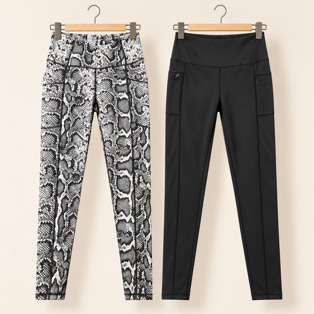 Z by Zella Kyodan High Rise Pocket Leggings Bundle Black Snakeskin Print 2 Pack